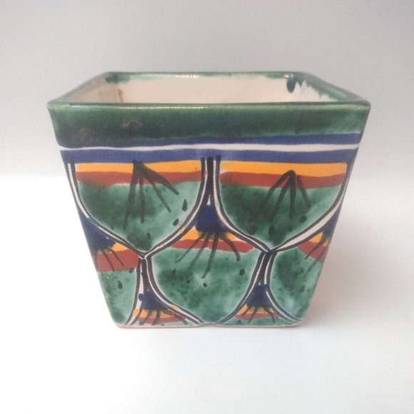 4"Tall Square Planter Hand Painted Ceramic Flower/Succulent/Herbs Pot Drain Hole - Picture 8 of 8